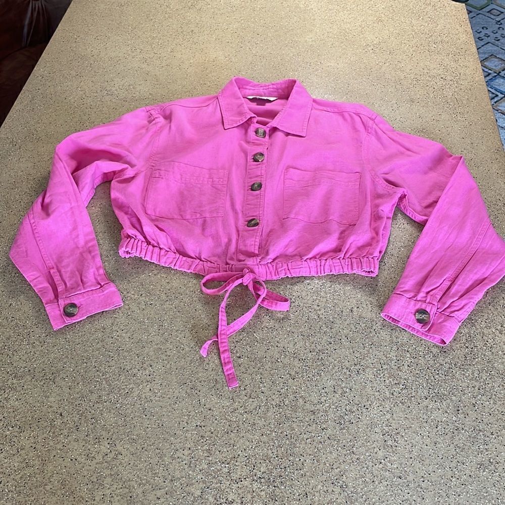 Barbiecore Bubblegum Pink Linen Blend Pullover Shirt / Shacket - Picture 4 of 16